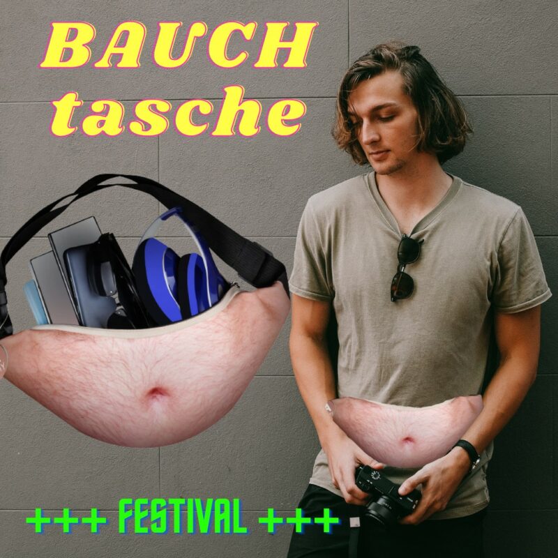 Moderne Festival-Bauchtasche mit praktischen Taschen und verstellbaren Riemen.