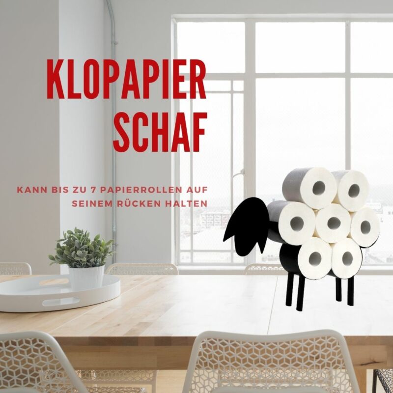 Bild eines Toilettenpapierhalters als Schaf in schwarz